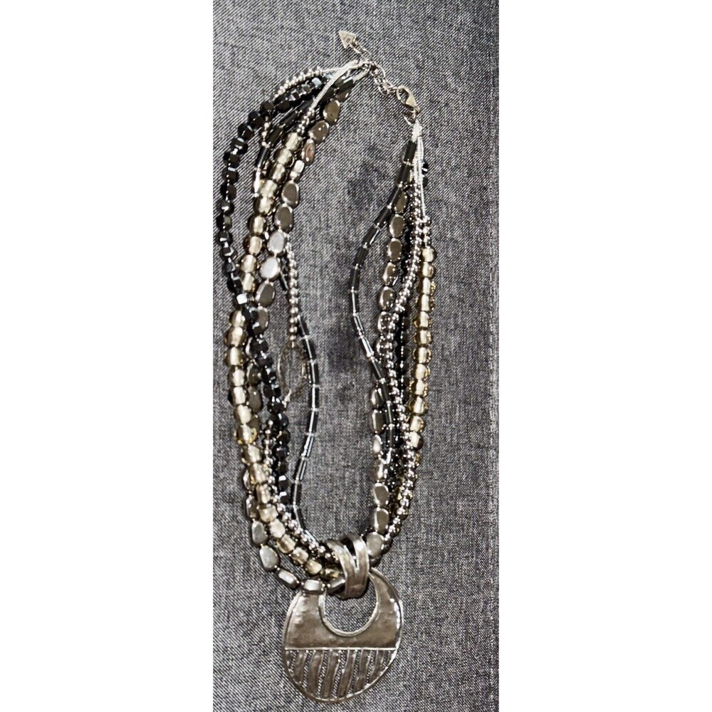 Vintage Silpada 925 Sterling Flame Disc Pendant Black Hematite Beaded Necklace